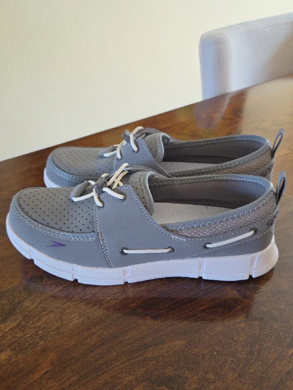 Speedo Women's Grey Perforated Slip-On Loafers with Elastic Toggle